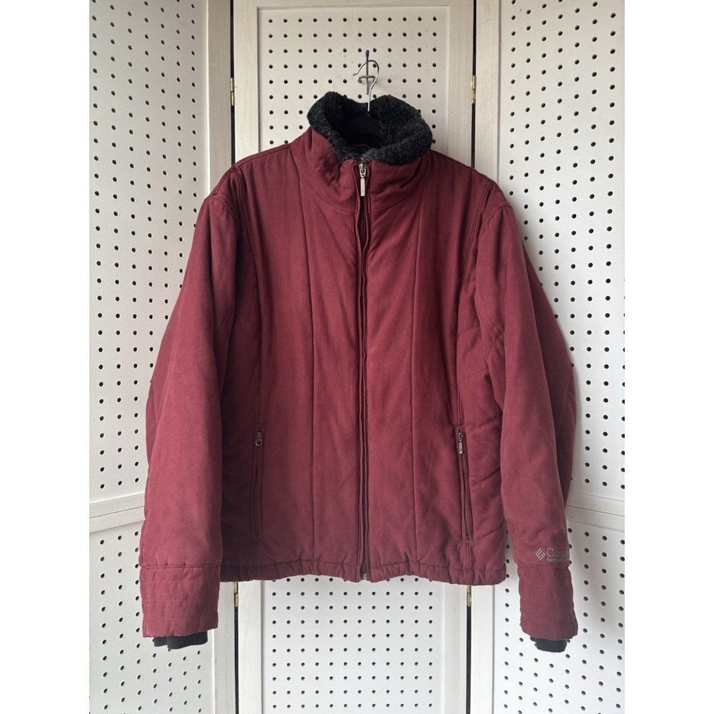 Columbia Women's XL Red Maroon Faux Suede Puffer Faux Fur Trim Zip Jacket Coat